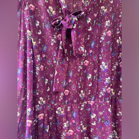 Jennifer Gee VTG 80s 90s Cottagecore Floral Plum Prairie Dress Bow - Picture 4 of 8